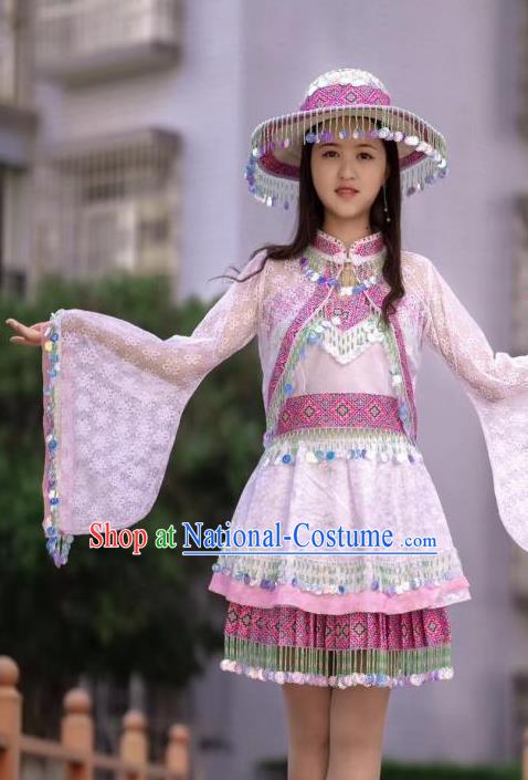 China Yunshan Ethnic Costumes Minority Nationality Photography Clothing Top and Skirt with Hat