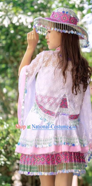 China Yunshan Ethnic Costumes Minority Nationality Photography Clothing Top and Skirt with Hat