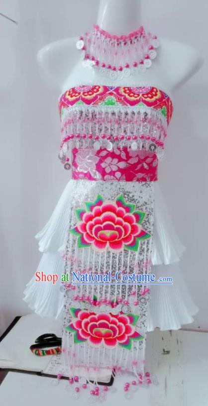 China Miao Ethnic Embroidered White Short Dress Top Quality Miao Nationality Costumes Minority Women Fashion