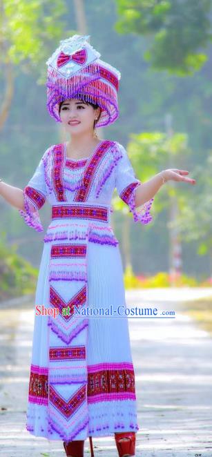 China Tujia Ethnic Clothing Minority Wedding Costumes Travel Photography Stage Performance Dress with Headpiece