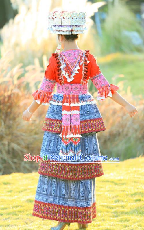 Miao Minority Folk Dance Costumes China Miao Ethnic Celebration Clothing Traditional Fashion with Hat