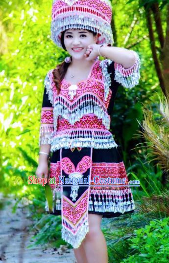 China Traditional Yao Ethnic Costumes Minority Nationality Folk Dance Clothing and Hat