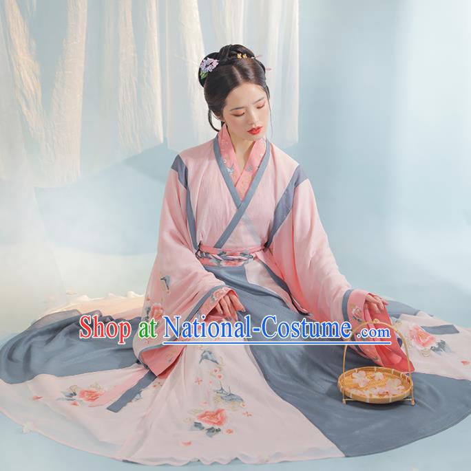 Chinese Ancient Clothing Traditional Costumes Jin Dynasty Royal Princess Embroidered Hanfu Dress