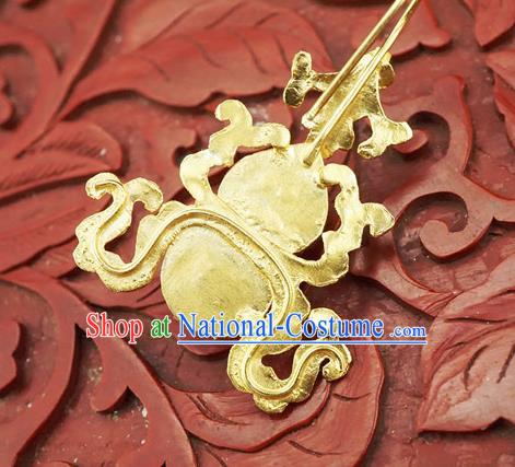 Top Grade Chinese Classical Court Gems Bat Earrings Traditional Handmade Golden Gourd Ear Jewelry Qing Dynasty Palace Accessories