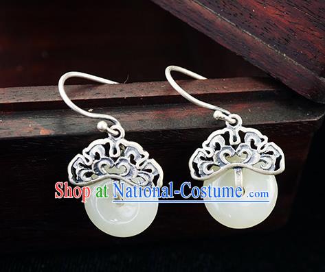 Top Grade Chinese Classical Jade Earrings Traditional Handmade Silver Ear Jewelry Cheongsam Accessories