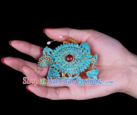 China Classical Qing Dynasty Brooch Traditional Handmade Court Cloisonne Chrysanthemum Breastpin