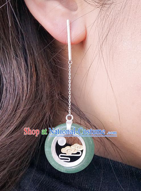 Top Grade Chinese Handmade Silver Carving Cloud Ear Jewelry Traditional Accessories Classical Cheongsam Aventurine Earrings