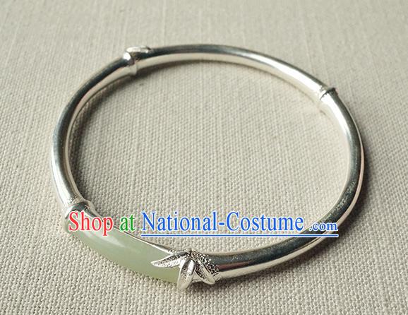 Chinese Traditional Silver Bamboo Bangle Accessories Ancient Princess Jade Bracelet Jewelry