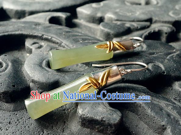 Top Grade Chinese Handmade Jade Bamboo Ear Jewelry Traditional Accessories Classical Cheongsam Earrings