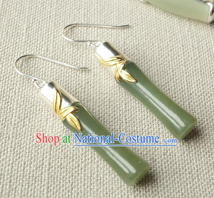 Top Grade Chinese Handmade Jade Bamboo Ear Jewelry Traditional Accessories Classical Cheongsam Earrings