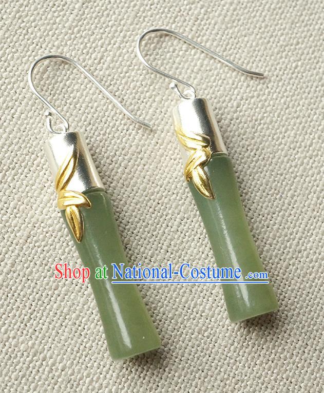 Top Grade Chinese Handmade Jade Bamboo Ear Jewelry Traditional Accessories Classical Cheongsam Earrings