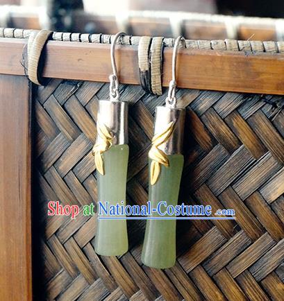 Top Grade Chinese Handmade Jade Bamboo Ear Jewelry Traditional Accessories Classical Cheongsam Earrings