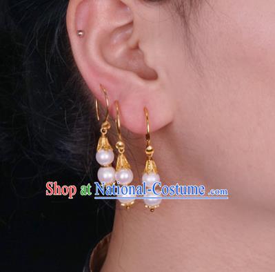 Top Grade Chinese Classical Court Pearls Earrings Traditional Handmade Ear Jewelry Qing Dynasty Palace Lady Accessories