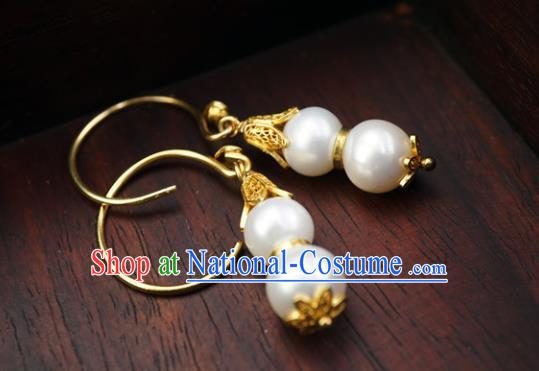 Top Grade Chinese Classical Court Pearls Earrings Traditional Handmade Ear Jewelry Qing Dynasty Palace Lady Accessories