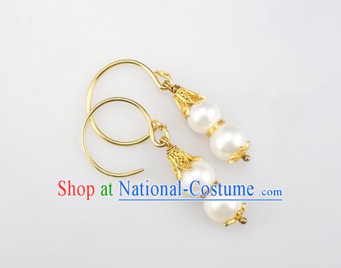 Top Grade Chinese Classical Court Pearls Earrings Traditional Handmade Ear Jewelry Qing Dynasty Palace Lady Accessories