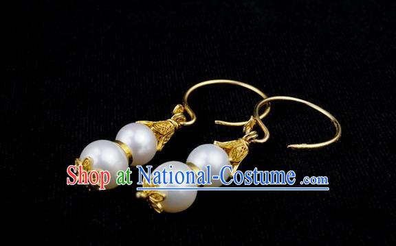 Top Grade Chinese Classical Court Pearls Earrings Traditional Handmade Ear Jewelry Qing Dynasty Palace Lady Accessories