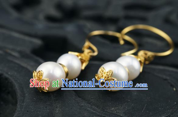 Top Grade Chinese Classical Court Pearls Earrings Traditional Handmade Ear Jewelry Qing Dynasty Palace Lady Accessories