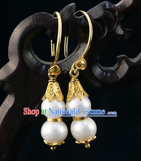 Top Grade Chinese Classical Court Pearls Earrings Traditional Handmade Ear Jewelry Qing Dynasty Palace Lady Accessories