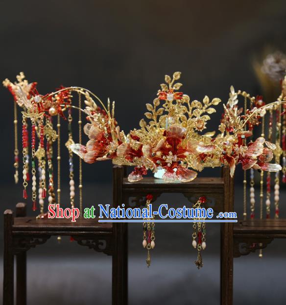 China Wedding Hair Jewelry Accessories Traditional Handmade Bride Tassel Phoenix Coronet