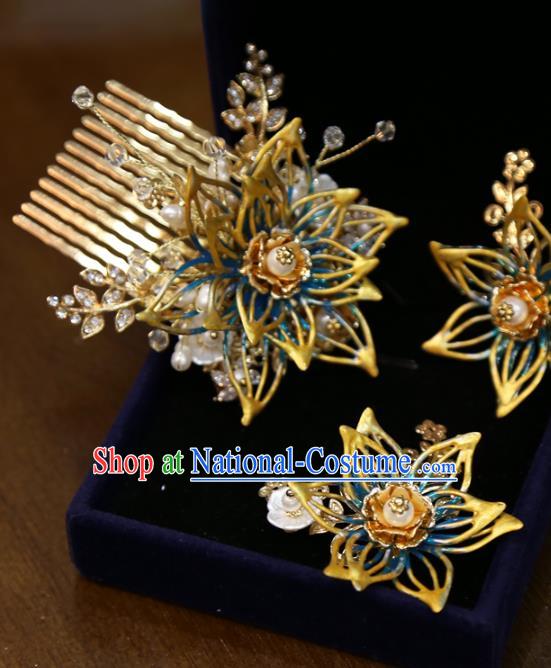 Chinese Classical Hairpins Hair Accessories Traditional Wedding Flowers Hair Combs Full Set