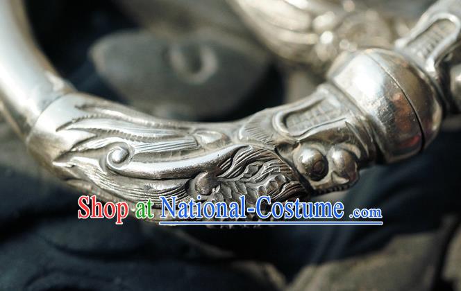 Chinese Traditional Silver Carving Dragon Bangle Accessories Handmade Bracelet Jewelry