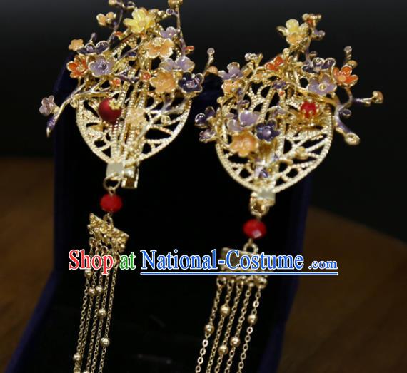 Chinese Classical Golden Tassel Hair Sticks Hair Accessories Traditional Wedding Plum Blossom Hairpins