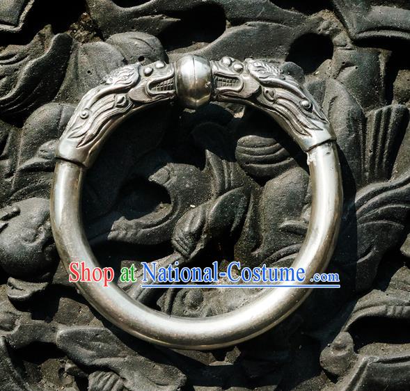 Chinese Traditional Silver Carving Dragon Bangle Accessories Handmade Bracelet Jewelry