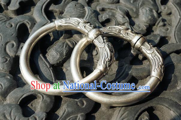 Chinese Traditional Silver Carving Dragon Bangle Accessories Handmade Bracelet Jewelry