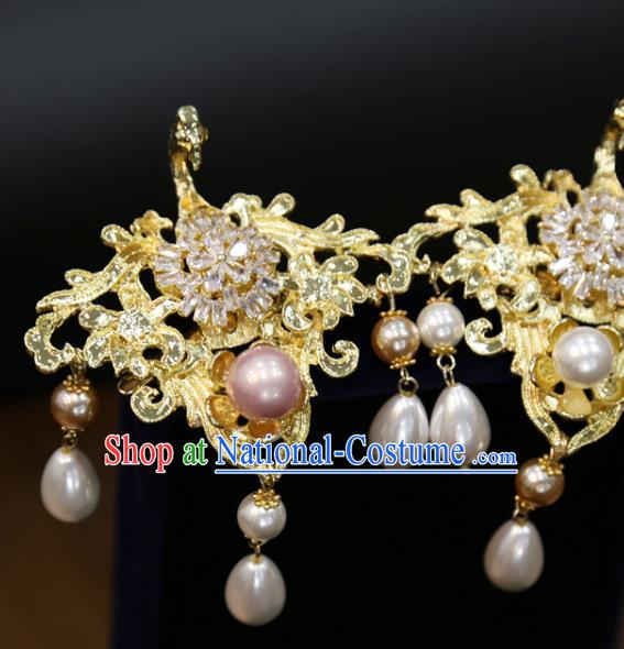 Chinese Classical Zircon Hair Sticks Hair Accessories Traditional Wedding Golden Hairpins