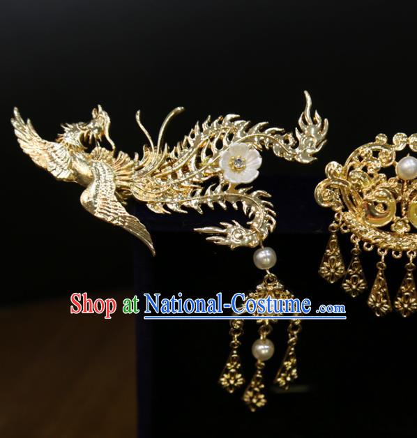 Chinese Classical Hair Accessories Traditional Wedding Hairpins Golden Phoenix Hair Sticks