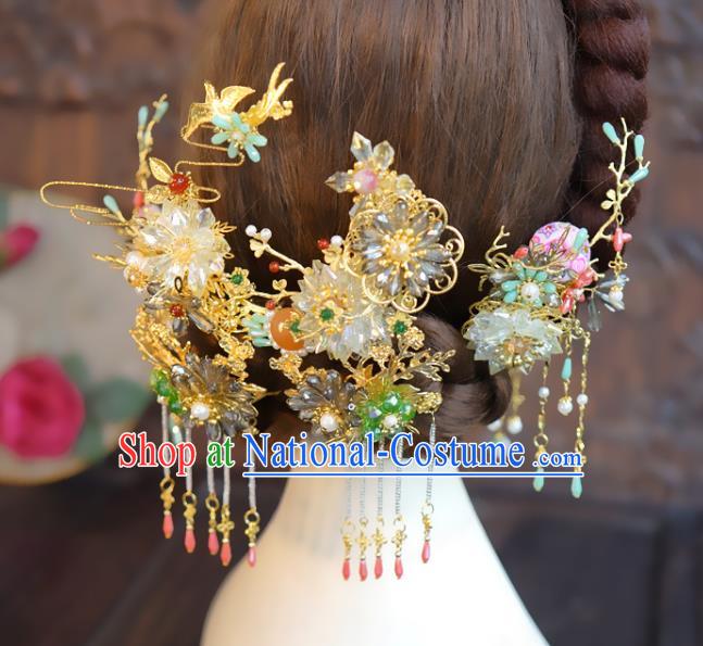 Chinese Wedding Hair Crown Classical Hair Accessories Traditional Tassel Hairpins Full Set