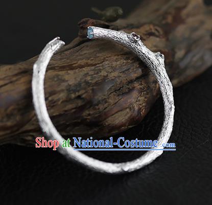 Chinese Traditional Gems Bangle Accessories Handmade Silver Carving Branch Bracelet Jewelry