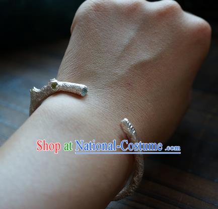 Chinese Traditional Gems Bangle Accessories Handmade Silver Carving Branch Bracelet Jewelry