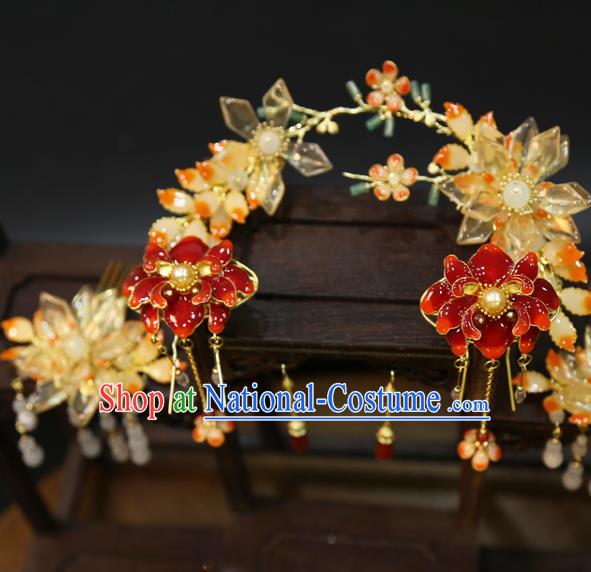 Chinese Wedding Hair Sticks Classical Hair Accessories Traditional Xiuhe Suit Lotus Hairpins Full Set