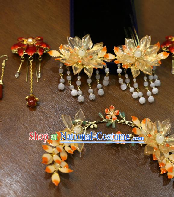 Chinese Wedding Hair Sticks Classical Hair Accessories Traditional Xiuhe Suit Lotus Hairpins Full Set