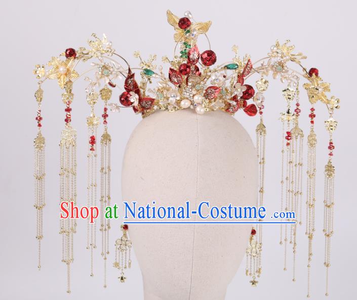 Chinese Wedding Phoenix Coronet Hair Accessories Traditional Bride Hairpins Xiuhe Suit Hair Crown Full Set