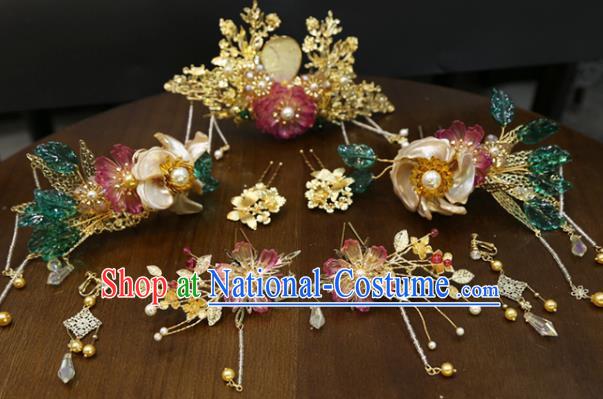 Chinese Traditional Xiuhe Suit Hair Accessories Wedding Bride Hair Crown Tassel Hairpins Full Set