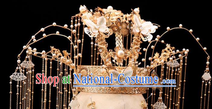 Chinese Xiuhe Suit Hair Accessories Traditional Wedding Bride Hair Crown Lace Butterfly Phoenix Coronet Full Set