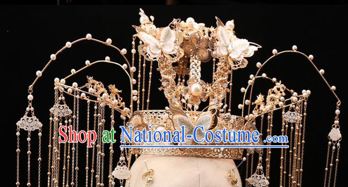 Chinese Xiuhe Suit Hair Accessories Traditional Wedding Bride Hair Crown Lace Butterfly Phoenix Coronet Full Set