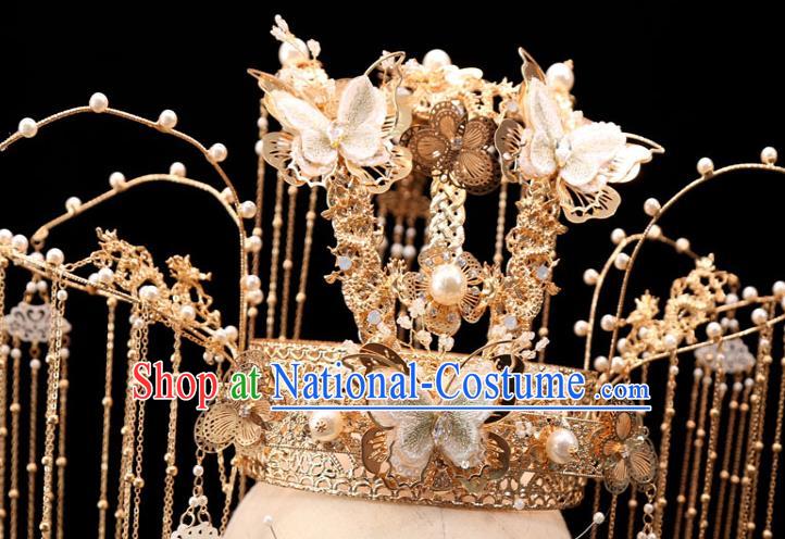 Chinese Xiuhe Suit Hair Accessories Traditional Wedding Bride Hair Crown Lace Butterfly Phoenix Coronet Full Set