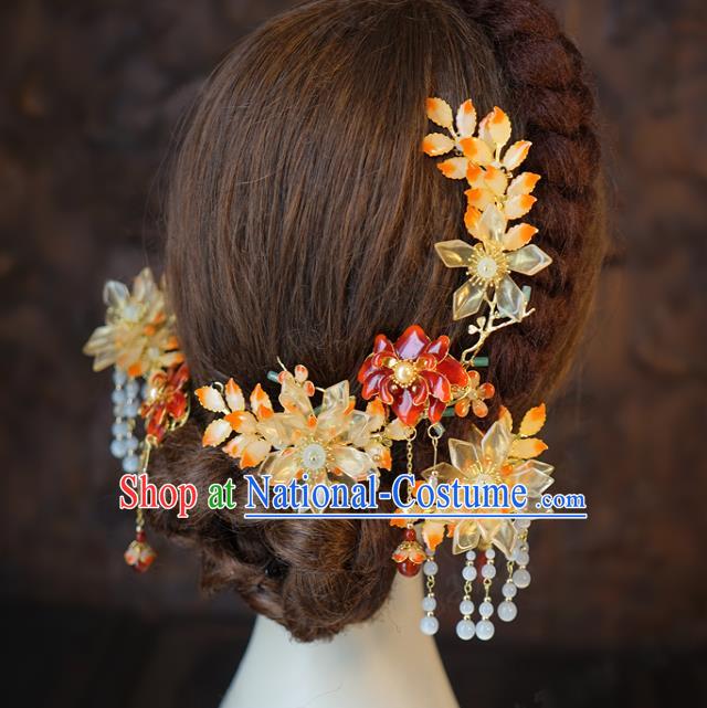 Chinese Wedding Hair Sticks Classical Hair Accessories Traditional Xiuhe Suit Lotus Hairpins Full Set