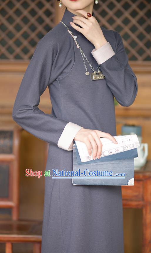 Chinese Classical Qipao Dress Traditional Women Costume Grey Cheongsam