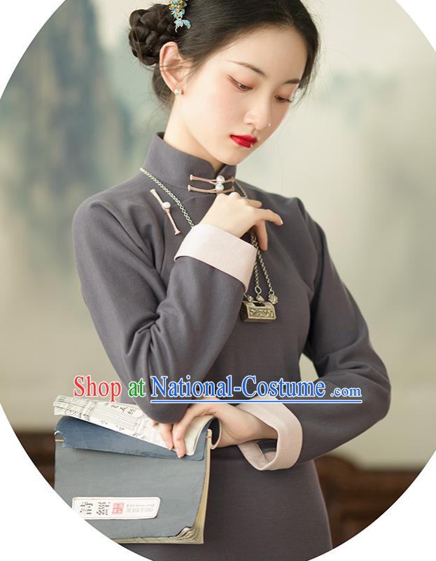 Chinese Classical Qipao Dress Traditional Women Costume Grey Cheongsam