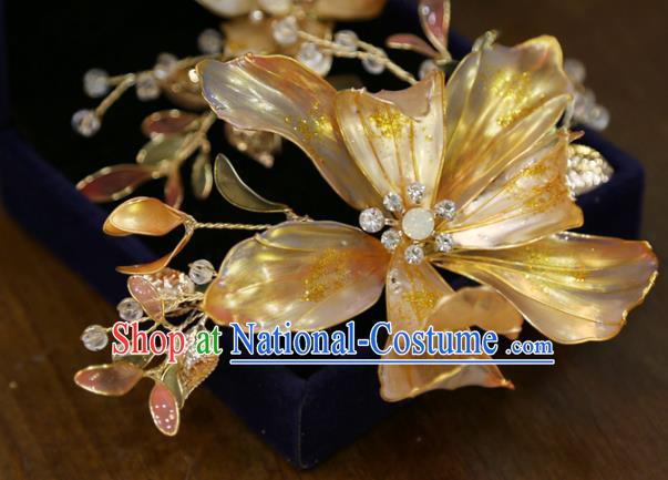 Chinese Xiuhe Suit Hairpin Traditional Classical Hair Accessories Wedding Golden Flower Hair Stick