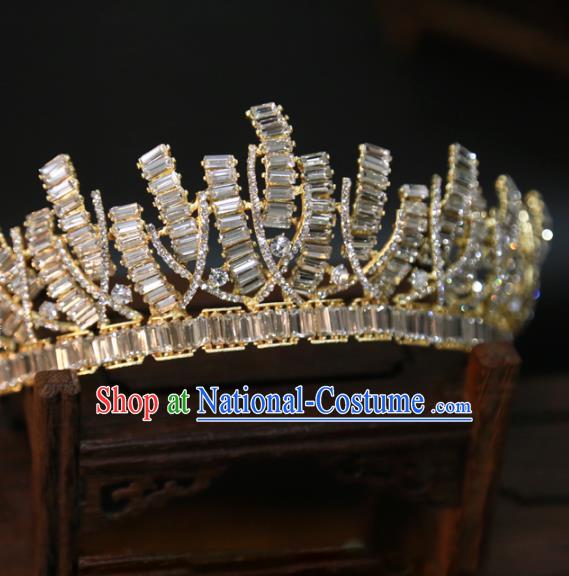 Top Grade Handmade Golden Royal Crown Europe Princess Wedding Hair Jewelry Zircon Accessories