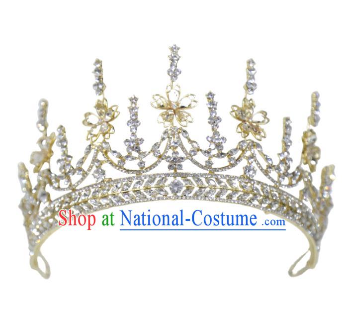 Top Grade Europe Princess Wedding Hair Jewelry Zircon Accessories Handmade Golden Royal Crown