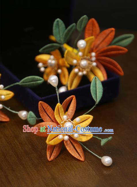 Chinese Wedding Silk Flower Hair Stick Traditional Classical Hair Accessories Xiuhe Suit Hair Claws