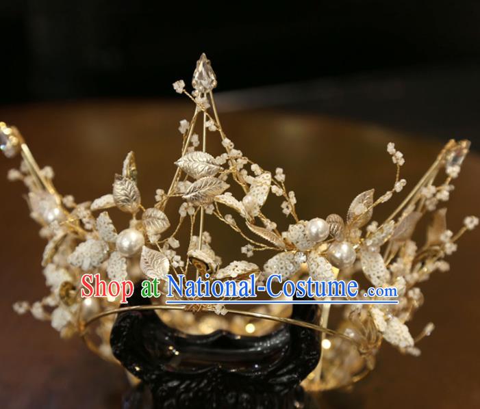 Top Wedding Golden Leaf Royal Crown Handmade Bride Accessories Europe Princess Hair Jewelry