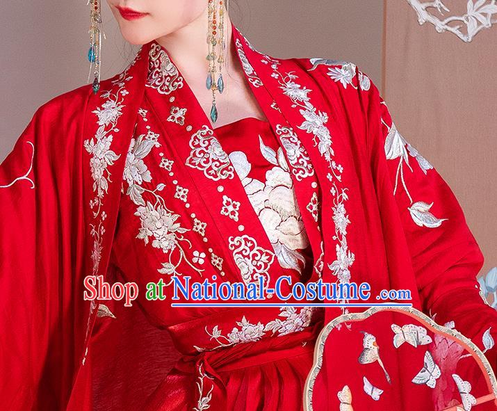 Traditional China Ancient Royal Princess Embroidered Red Costumes Tang Dynasty Wedding Clothing Complete Set