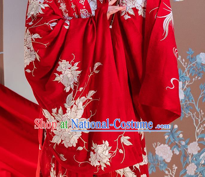 Traditional China Ancient Royal Princess Embroidered Red Costumes Tang Dynasty Wedding Clothing Complete Set